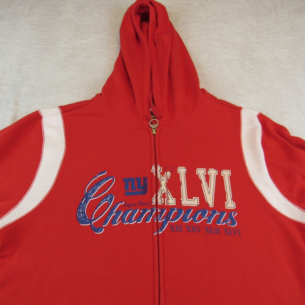 Reebok Hoodie Women XL Red Excellent Super Bowl XLVI NY Giants Champions Zip Up